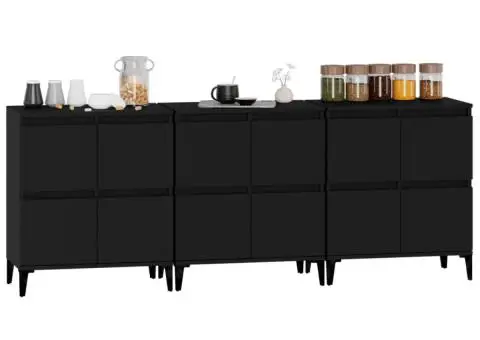 Dulapuri, 3 buc, negru, 60x35x70 cm, lemn prelucrat - 4/5