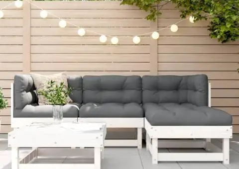 Set mobilier de grădină cu perne, 5 piese, alb, lemn masiv - 1/5