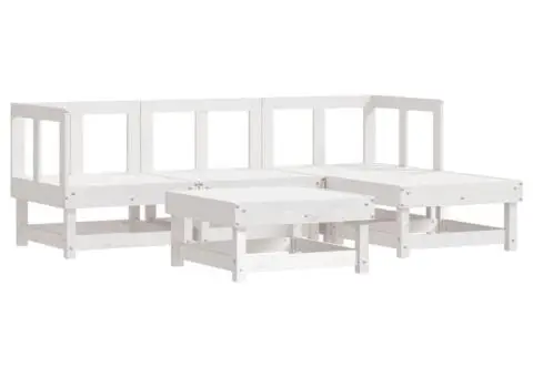 Set mobilier de grădină cu perne, 5 piese, alb, lemn masiv - 3/5