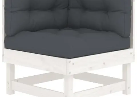 Set mobilier de grădină cu perne, 5 piese, alb, lemn masiv - 4/5