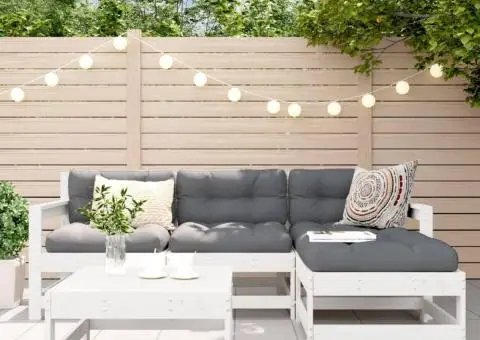 Set mobilier de grădină cu perne, 5 piese, alb, lemn masiv - 1/5