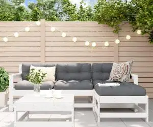 vidaXL Set mobilier de grădină cu perne, 5 piese, alb, lemn masiv