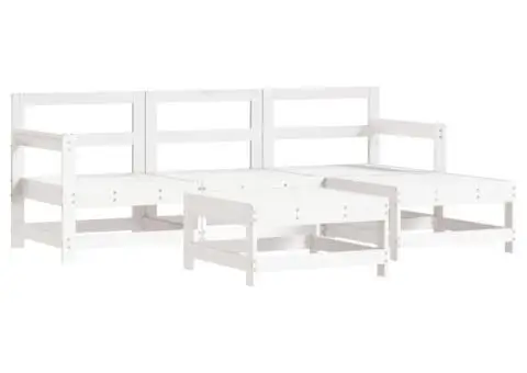 Set mobilier de grădină cu perne, 5 piese, alb, lemn masiv - 3/5