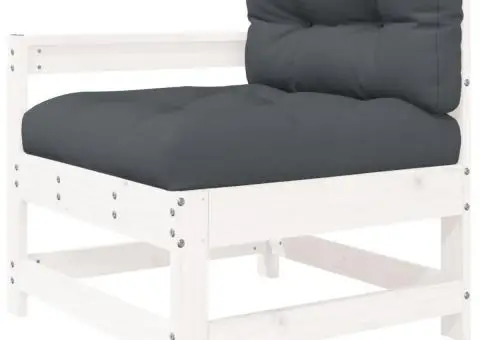 Set mobilier de grădină cu perne, 5 piese, alb, lemn masiv - 4/5