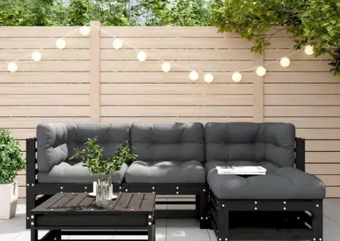 Set mobilier de grădină cu perne, 5 piese, negru, lemn masiv - 1/5