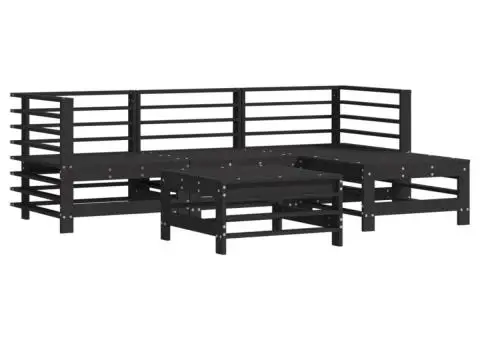 Set mobilier de grădină cu perne, 5 piese, negru, lemn masiv - 3/5