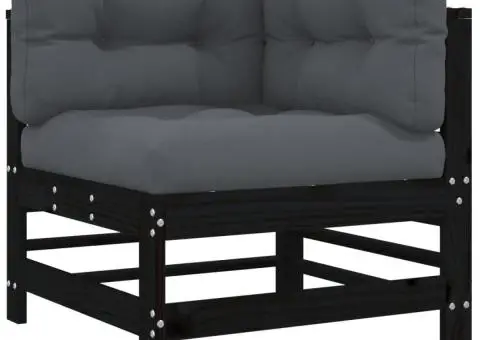 Set mobilier de grădină cu perne, 5 piese, negru, lemn masiv - 4/5