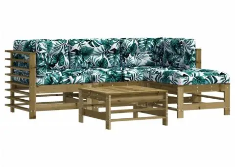 Set mobilier de grădină cu perne, 5 piese, lemn de pin tratat - 2/5