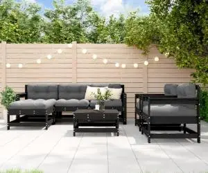 vidaXL Set mobilier de grădină cu perne, 7 piese, negru, lemn masiv