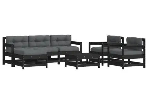 Set mobilier de grădină cu perne, 7 piese, negru, lemn masiv - 2/5