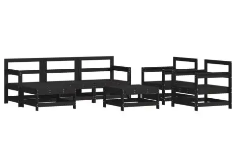 Set mobilier de grădină cu perne, 7 piese, negru, lemn masiv - 3/5
