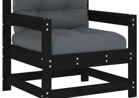 Set mobilier de grădină cu perne, 7 piese, negru, lemn masiv - 5/5