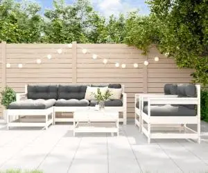 vidaXL Set mobilier de grădină cu perne, 7 piese, alb, lemn masiv