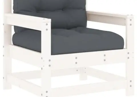 Set mobilier de grădină cu perne, 7 piese, alb, lemn masiv - 5/5