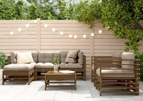 Set mobilier grădină cu perne, 7 piese, maro miere lemn masiv - 1/5