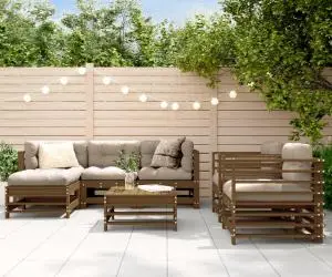 vidaXL Set mobilier grădină cu perne, 7 piese, maro miere lemn masiv