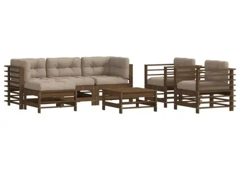 Set mobilier grădină cu perne, 7 piese, maro miere lemn masiv - 2/5