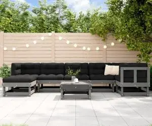 vidaXL Set mobilier grădină cu perne, 8 piese, gri, lemn masiv