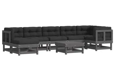 Set mobilier grădină cu perne, 8 piese, gri, lemn masiv - 2/5