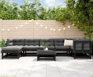 vidaXL Set mobilier de grădină cu perne, 8 piese, negru, lemn masiv