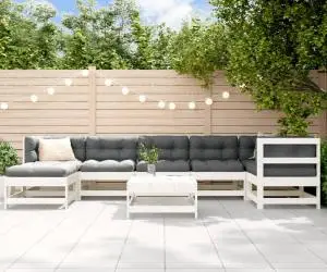 vidaXL Set mobilier de grădină cu perne, 8 piese, alb, lemn masiv