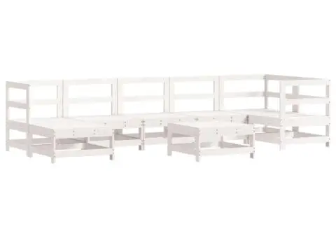 Set mobilier de grădină cu perne, 8 piese, alb, lemn masiv - 3/5