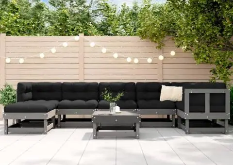 Set mobilier grădină cu perne, 8 piese, gri, lemn masiv - 1/5