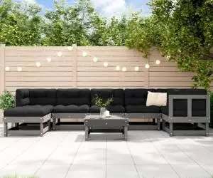 vidaXL Set mobilier grădină cu perne, 8 piese, gri, lemn masiv