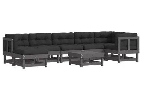 Set mobilier grădină cu perne, 8 piese, gri, lemn masiv - 2/5