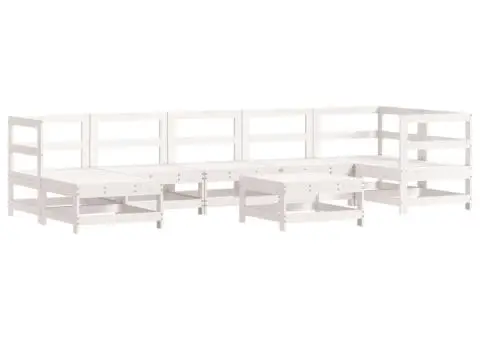 Set mobilier de grădină cu perne, 8 piese, alb, lemn masiv - 3/5
