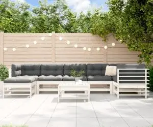 vidaXL Set mobilier de grădină cu perne, 8 piese, alb, lemn masiv
