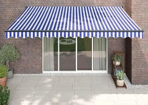 Copertină retractabilă automată, albastru și alb, 4x3 m - 1/5