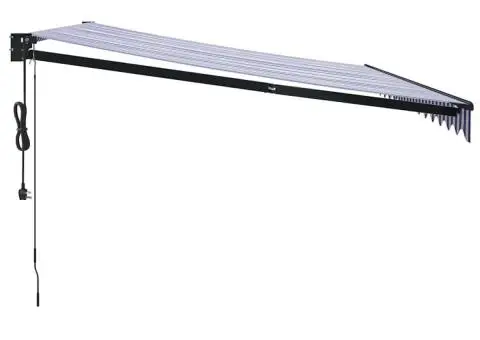 Copertină retractabilă automată, albastru și alb, 4x3 m - 4/5