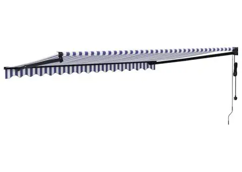 Copertină retractabilă automată, albastru și alb, 4x3 m - 5/5