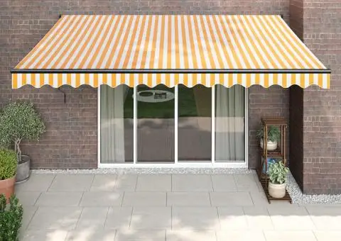 Copertină retractabilă automată, galben și alb, 4,5x3 m - 1/5