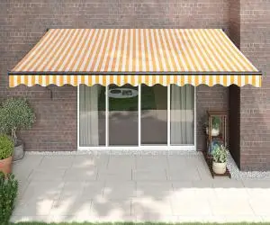 vidaXL Copertină retractabilă automată, galben și alb, 4,5x3 m