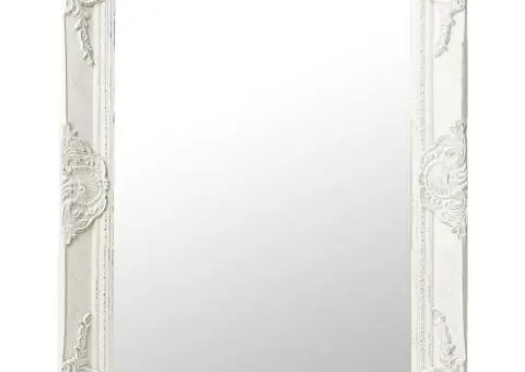 Oglindă de perete în stil baroc, alb, 50 x 60 cm - 1/5