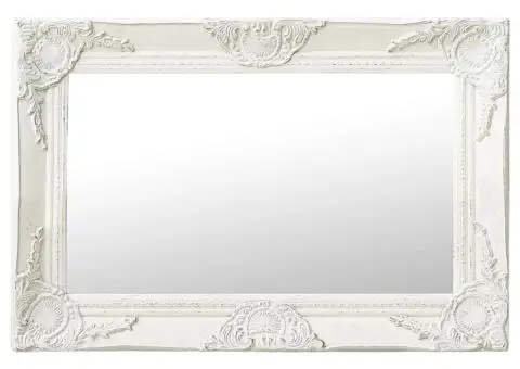 Oglindă de perete în stil baroc, alb, 60 x 40 cm - 1/5