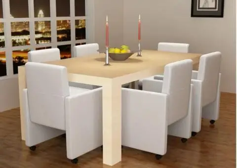 Scaune de bucătărie, 6 buc., alb, piele ecologică - 1/5