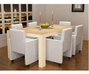 vidaXL Scaune de bucătărie, 6 buc., alb, piele ecologică