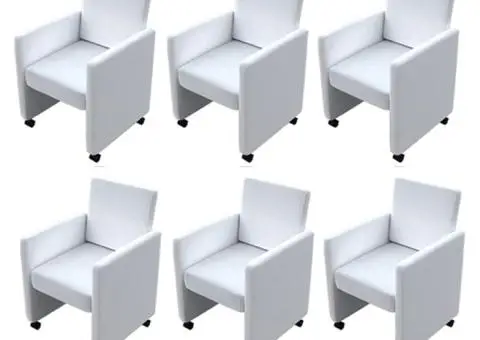 Scaune de bucătărie, 6 buc., alb, piele ecologică - 2/5