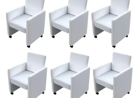 Scaune de bucătărie, 6 buc., alb, piele ecologică - 3/5