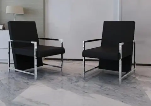 Fotolii, 2 buc., cadru cromat, negru, piele ecologică - 1/5