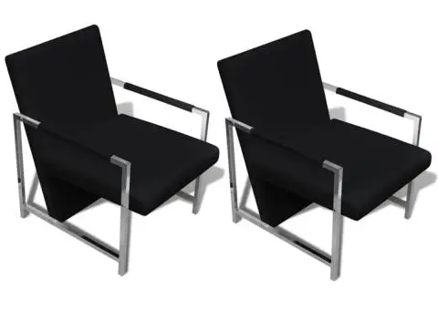 Fotolii, 2 buc., cadru cromat, negru, piele ecologică - 2/5