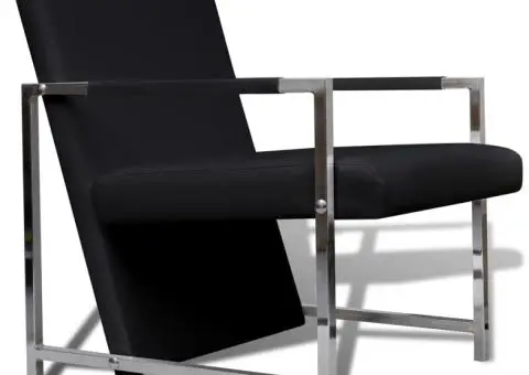 Fotolii, 2 buc., cadru cromat, negru, piele ecologică - 3/5