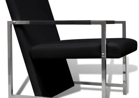 Fotolii, 2 buc., cadru cromat, negru, piele ecologică - 4/5