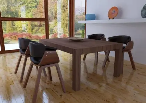 Scaune de bucătărie, 4 buc, crem, lemn curbat & piele ecologică - 1/5