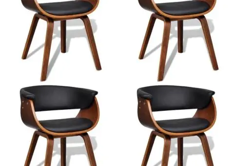 Scaune de bucătărie, 4 buc, crem, lemn curbat & piele ecologică - 2/5