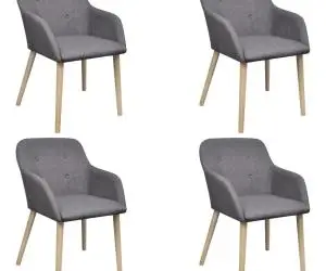 vidaXL Scaune bucătărie 4 buc, gri deschis, textil & lemn stejar masiv