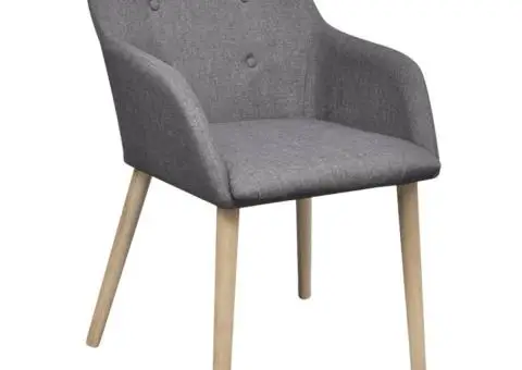 Scaune bucătărie 4 buc, gri deschis, textil & lemn stejar masiv - 2/5